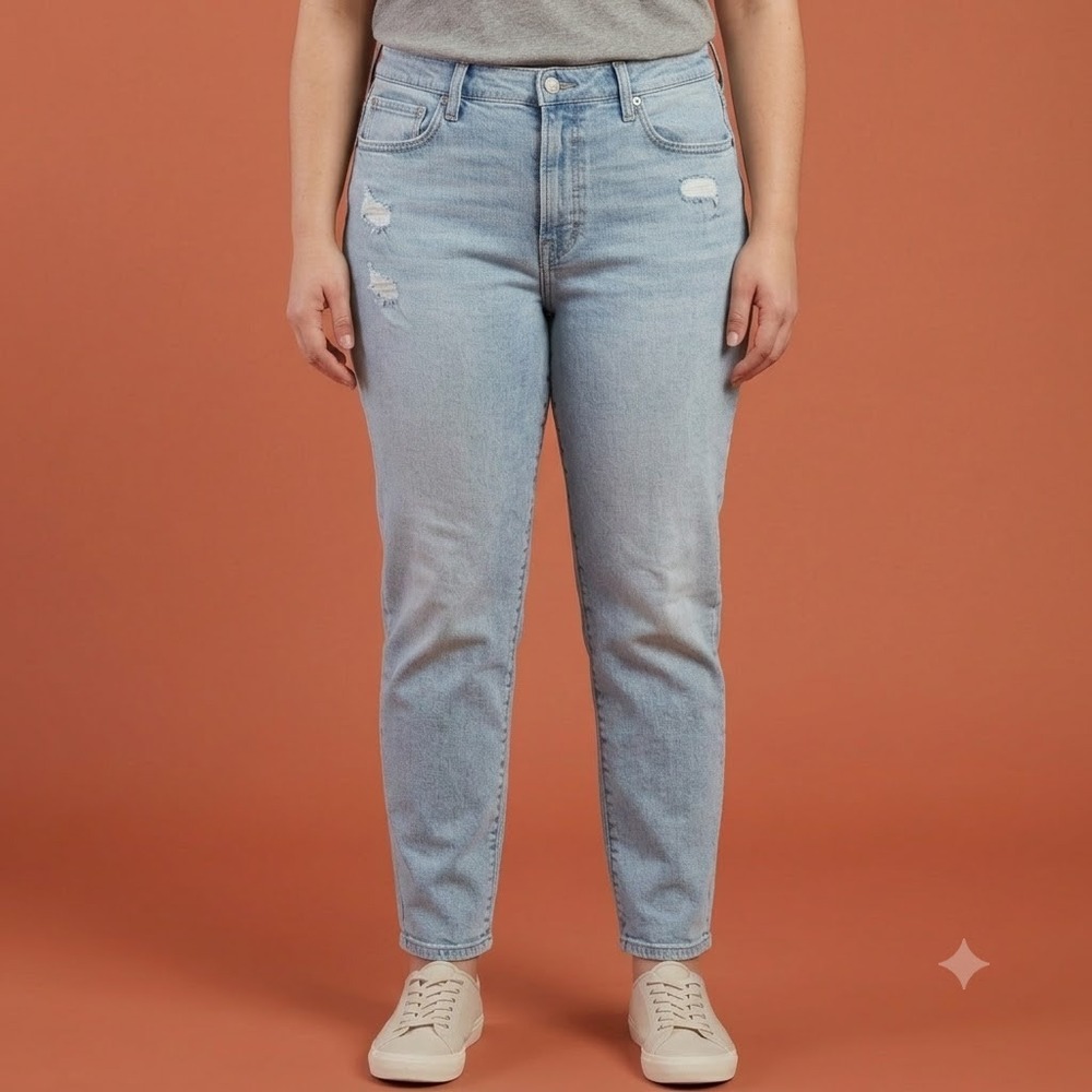 Lucky Brand High Rise Mom Jean Drew Women's 10/30A Light Wash Distressed EUC
